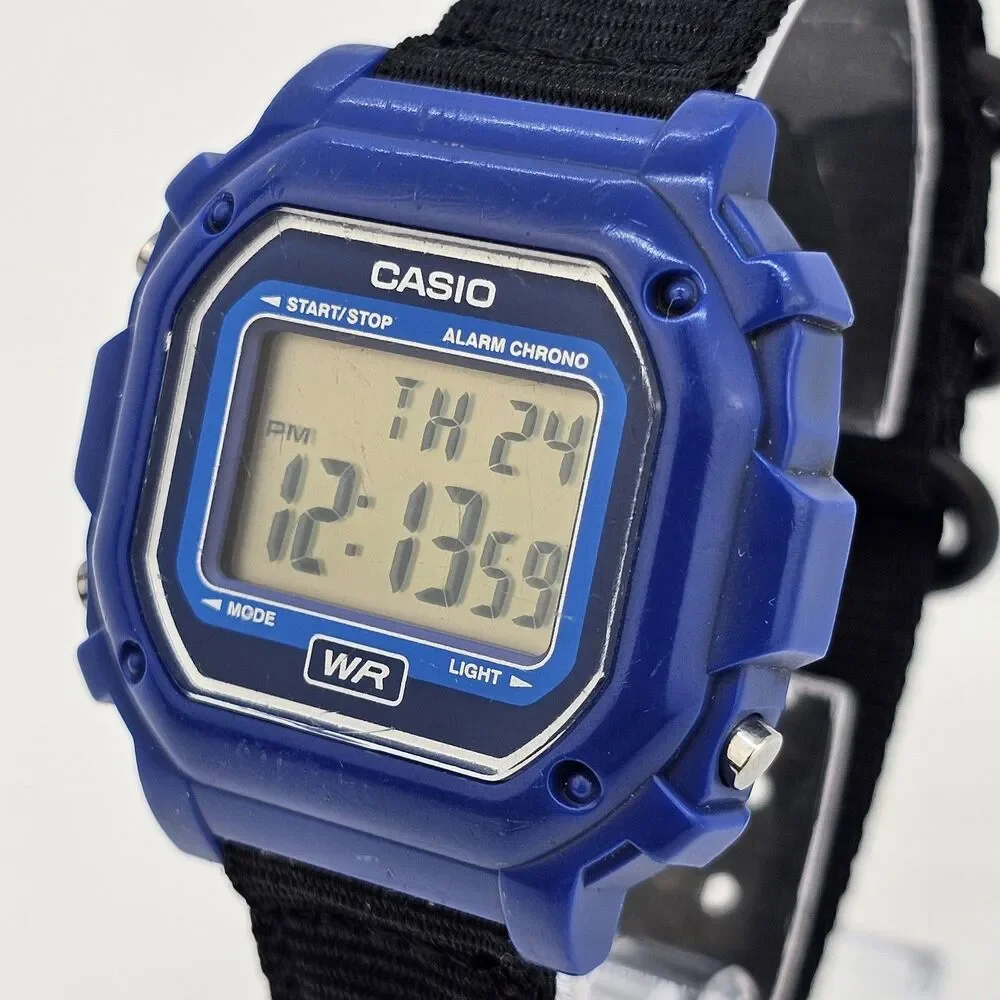 CASIO Illuminator 43MM Blue Tone Case Digital Men's Watch New Black Canvas Bands